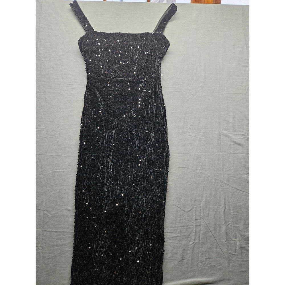 Missord Black Sequin Maxi Dress Sleeveless Square Neck Evening Gown XL US 10